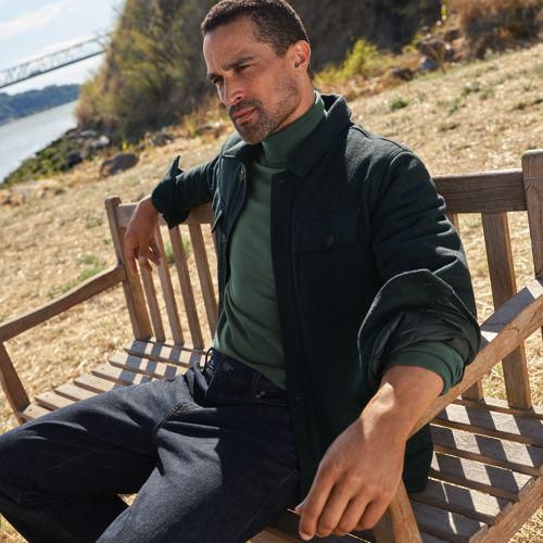 Gefütterte Hemdjacke aus Wollmix, Herren,  Grün, Woll-Mischung/Polyester-Mischung, by Lands' End