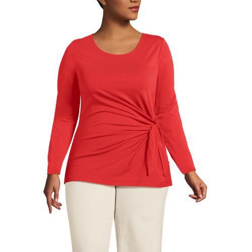 Langarmshirt mit Knotendetail aus Baumwolle/Modal-Mix, Damen,  Orange, Elasthan/Polyester-Mischung, by Lands' End