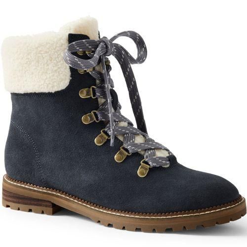 Stiefelette mit Webpelz-Kragen, Damen,  Grau, Polyester/Leder/Gummi, by Lands' End