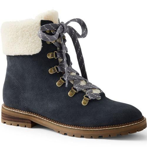Stiefelette mit Webpelz-Kragen, Damen,  Grau, Polyester/Leder/Gummi, by Lands' End
