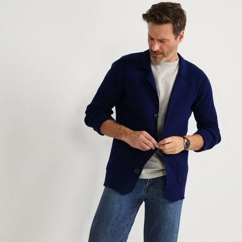 Sakko aus Baumwoll-Feinstrick, Herren,  Blau, Baumwolle, by Lands' End
