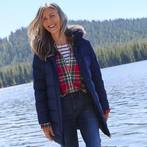 Daunenmantel mit Kapuze, Damen,  Blau, Polyester, by Lands' End