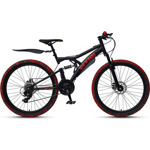 WYNN Mountainbike Fully 26 Zoll FLY1.0 schwarz-rot Rahmenhöhe 46 cm Damen Herren 21 Gänge mech. Scheibenbremse