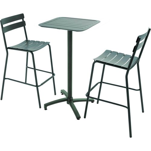 Set aus verstellbarem Hochtisch und 2 Hochstühlen aus grünem Aluminium - Oviala Almada
