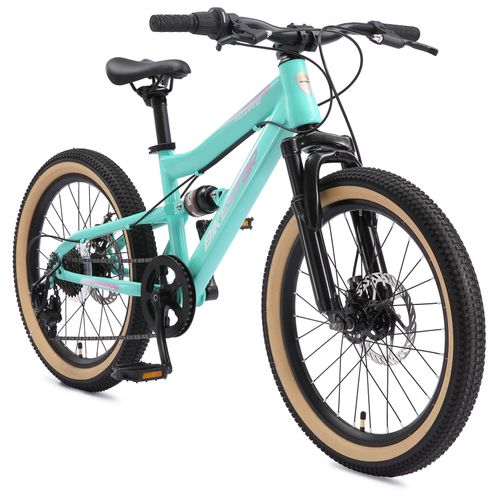 BIKESTAR Kinder Fully Mountainbike 20 Zoll ab 6 Jahre | 7 Gang Shimano, Scheibenbremsen | Mint