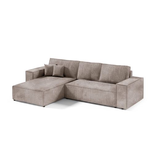 Ecksofa mit Schlaffunktion POSE, Cord gepolstert, POSO 02, Cremig