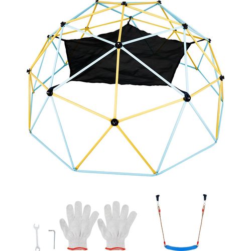 SucceBuy 10FT Kletterkuppel, geometrisches Kuppelklettergerät mit Hängematte und Schaukel, trägt 750 Pfund. Geeignet für Kinder von 3-10, einfache Montage. Tolles Outdoor-Spielgerät für den Garten.
