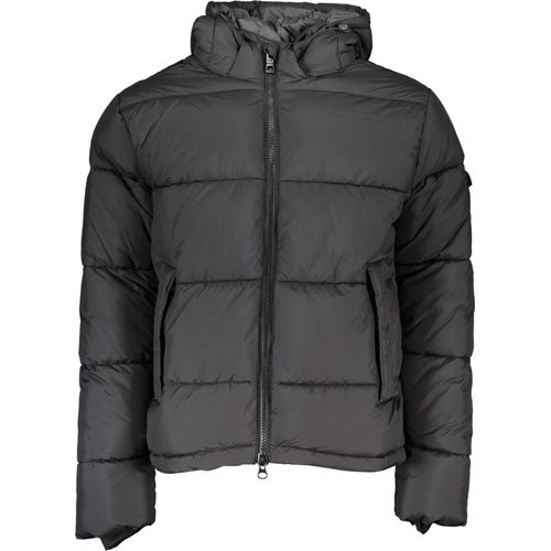 Herrenjacke schwarz mit Kapuze und Taschen aus recycelten Fasern, Größe: XL Farbe: Nero