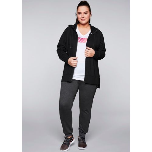 Sweatjacke SHEEGO, Damen, Gr. 56/58, schwarz, 70% Viskose, 26% Polyamid, 4% Elasthan, Sweatjacken