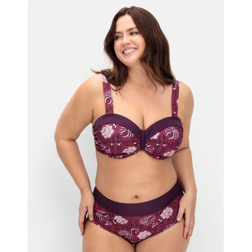 Bustier-Bikini-Top SHEEGO BY JOE BROWNS, Damen, Gr. 46, Cup D, lila (beere, gemustert), Elasthan, Polyamid, Bikini-Oberteile