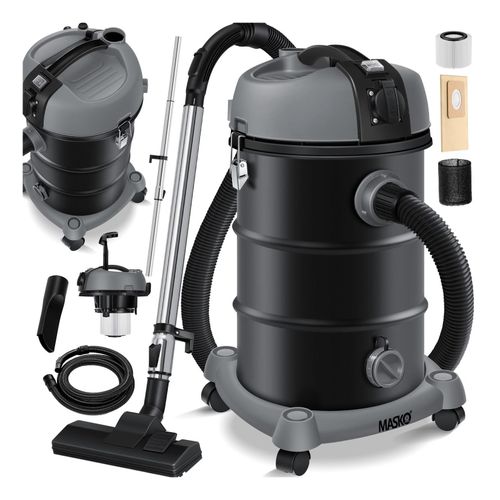 MASKO® Industriestaubsauger, Nass Trockensauger HEPA, 3 in 1 Filtersystem, 58 l/s Werkstattsauger mit Steckdose, 2300W, 30L, Industriesauger mit & ohne Beutel, Filter + Aufsätze, Push&Clean