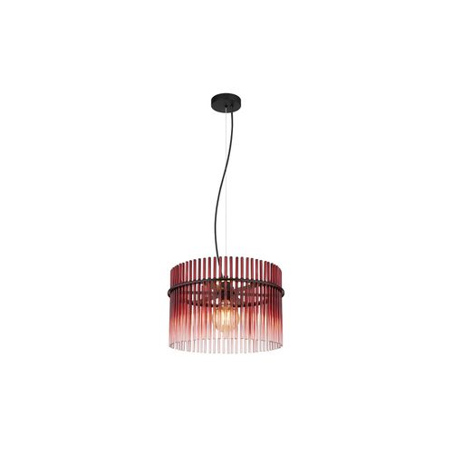 Pendelleuchte, Metall schwarz, Glasstäbe Rot, D 40 cm