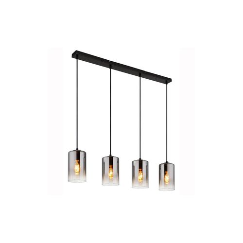 Pendelleuchte schwarz, Rauchglas, 4 flammig, H 120 cm