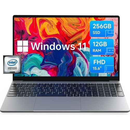 Laptop, 15.6 Zoll FHD IPS 1920x1080, Intel Celeron N5100, 12GB RAM, 256GB SSD, 2.4+5GHz WiFi, BT 5.0, Typ C, USB 3.0, HDMI, Windows 11