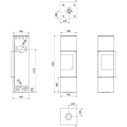 Kaminofen aus Stahl KRATKI REN/M links Ø 150 7 kW