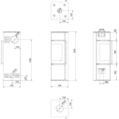 Kaminofen aus Stahl KRATKI TORA/S 8 kW Ø 150 Weißes Glaspaneel schwarz Verkleidung