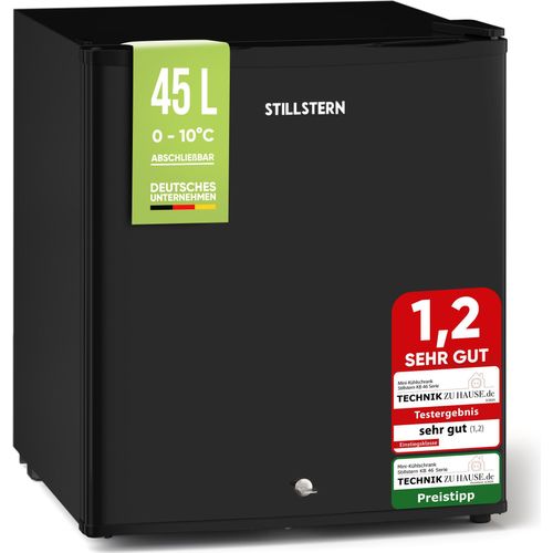 Stillstern Mini Kühlschrank E 45L mit Abtauautomatik, Schloss, Frostfach, Leise, Ideal für Küche, Büro, Schlafzimmer, Hotels und kleine Wohnungen Kühlschrank klein Minibar Getränkekühlschrank