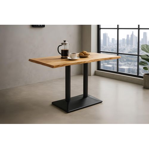 Bistrotisch Baumkante massiv 120 x 70 cm Akazie Naturfarben schwarz Säulengestell Isla