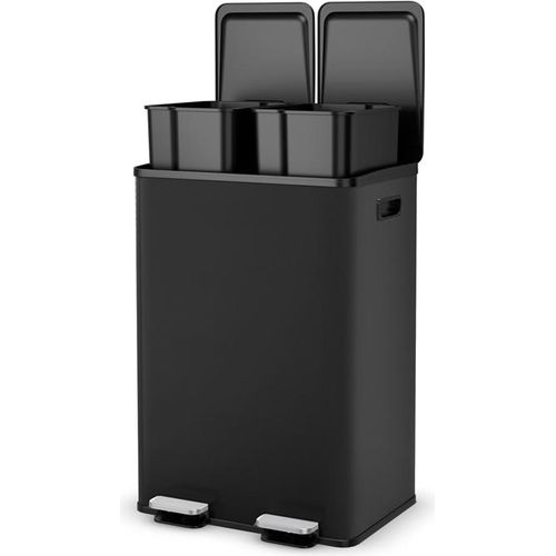 COSTWAY Mülleimer 2 Fächer, 2 x 30L Abfalleimer Küche, Tretmülleimer mit sanft schließendem Deckel, Mülltrennsystem inkl. 2 Desodorierungsfächer, aus Edelstahl und Kunststoff (Schwarz)