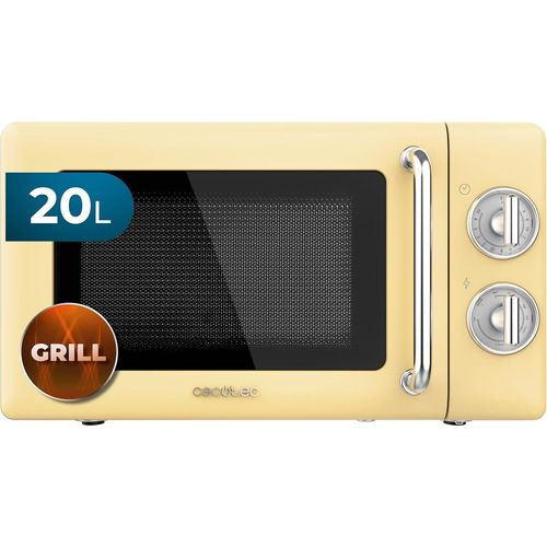 Mikrowelle mit Grill Proclean 3110 Retro Yellow Mechanische, 700 W, 6 Stufen,Timer bis zu 30 Minuten, Auftaumodus,Vintage-Design in Gelb, Stahl-Finish