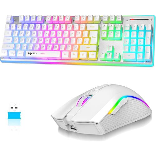Tastatur- und Maus-Kombination, wiederaufladbare 3000-mAh-RGB-Tastatur in voller Größe mit Pudding-Tastenkappen + optische Mäuse mit 4800 DPI