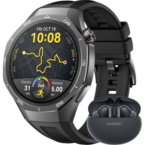 HUAWEI WATCH GT 5 Pro 46 mm+Extral FreeBuds 5i Schwarz,Smartwatch,Kunstvolles Design,Sportfunktionen auf Profi-Niveau,Health-Tracking,EKG-Monitoring