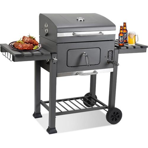 Hengda Smoker Holzkohlegrill Kohlegrill Grillwagen 139x67x107.5cm Grau
