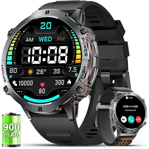 Herren Smartwatch 900 mAh Lange Akkulaufzeit, 110+ Sportmodi, Fitnessuhr mit Herzfrequenz, Schlafüberwachung, Multifunktionale Smartwatch