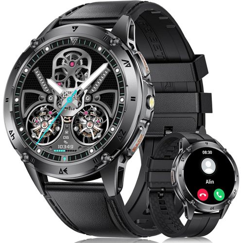Smartwatch Herren AMOLED Touchscreen/530mAh Akku Sport mit Taschenlampe/110+ Sportmodi, IP68 wasserdichte Fitnessuhr 24/7 Herzfrequenz, Schlafmonitor