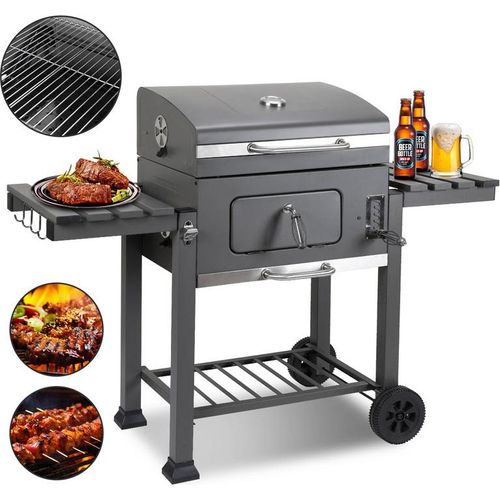 TolleTour Smoker Holzkohlegrill Kohlegrill Grillwagen 139x67x107.5cm Grau