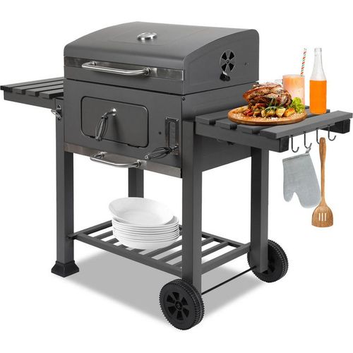 Clanmacy Smoker Holzkohlegrill Kohlegrill Grillwagen 139x67x107.5cm Grau