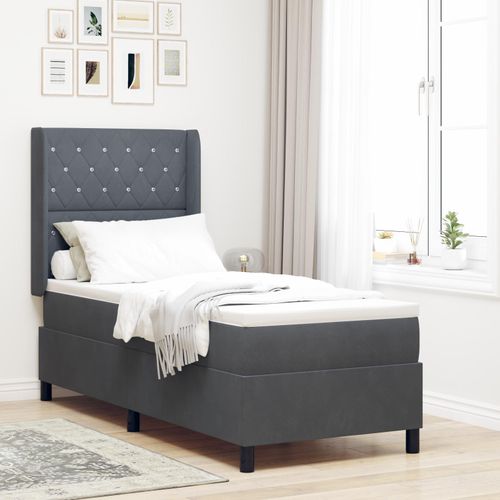 LED Boxspringbett mit Matratze Dunkelgrau 80x200 cm Samt, Klassische Betten DesignMöbel Neu