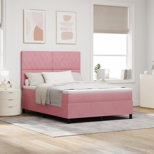 LED Boxspringbett mit Matratze Rosa 140x200 cm Samt, Klassische Betten DesignMöbel Neu