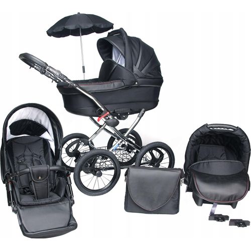 Retro 3in1 Kombikinderwagen CLASSICA mit Autositz - Schwarz