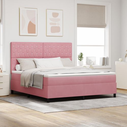 LED Boxspringbett mit Matratze Rosa 180x200 cm Samt, Klassische Betten DesignMöbel Neu