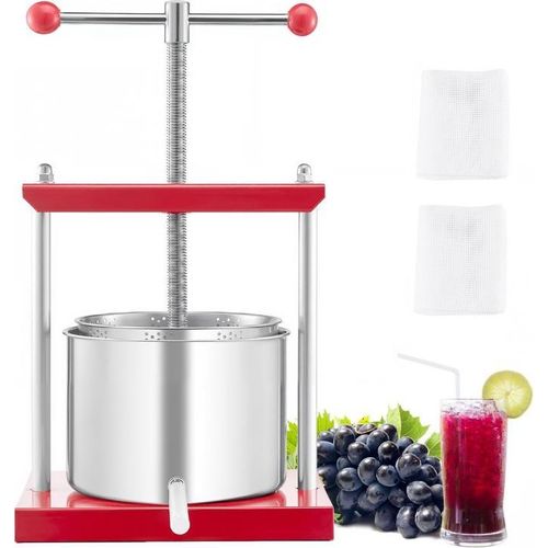 Edelstahl Obstweinpresse 6L - Manuelle Presse für Weinherstellung - Obstmühle für Obst Wein Herstellung