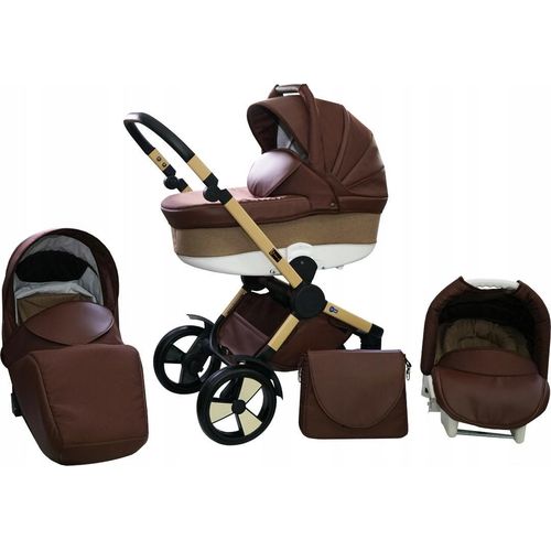 3-in-1 Kinderwagen Set mit Zubehör – Skyline Sport, braun/beige, wählbare Räder