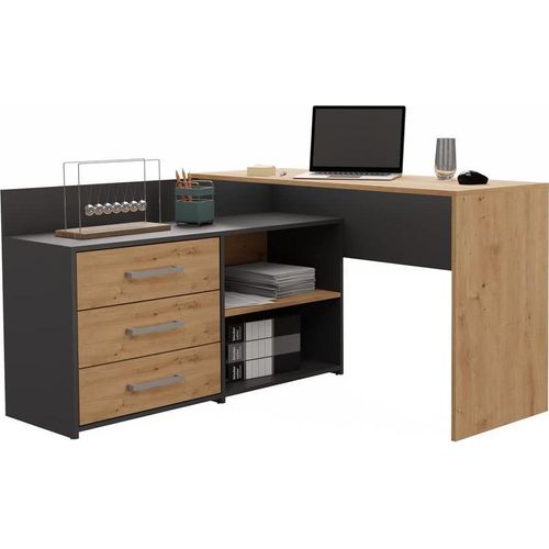 ADGO, Eck Schreibtisch Groß und Kommode Dany, 120x50x76, Anthrazit/Artisan