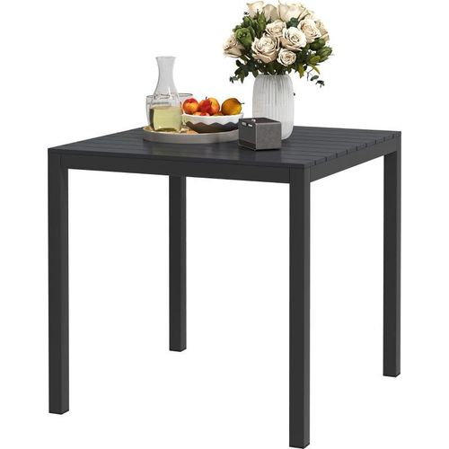 Gartentisch Aluminium 73x73 cm Wetterfest Buffettisch mit Holzoptik, Campingtisch für 4 Personen rutschfest Esstisch für Garten, Terrasse Balkon