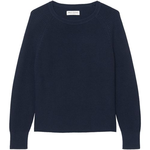 Rundhalspullover MARC O'POLO, Damen, Gr. S, blau (dunkelblau), Strick, Obermaterial: 97% Baumwolle, 3% Elasthan, unifarben, casual, Pullover, im festem Baumwoll-Strick