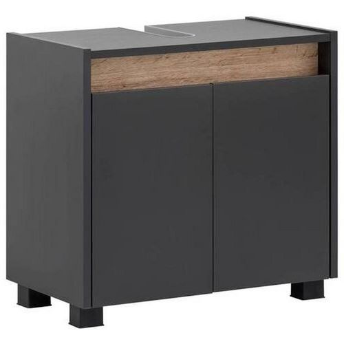 Waschbeckenunterschrank Cosmo , Anthrazit, Eiche , Holzwerkstoff , 56.9x54.6x33 cm , stehend , Badezimmer, Badezimmerschränke,