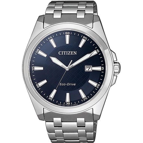 Solaruhr CITIZEN, silber (silberfarben, dunkelblau), Armbanduhren, Herren, Armbanduhr, Herrenuhr, Datum, Saphirglas, Lederarmband