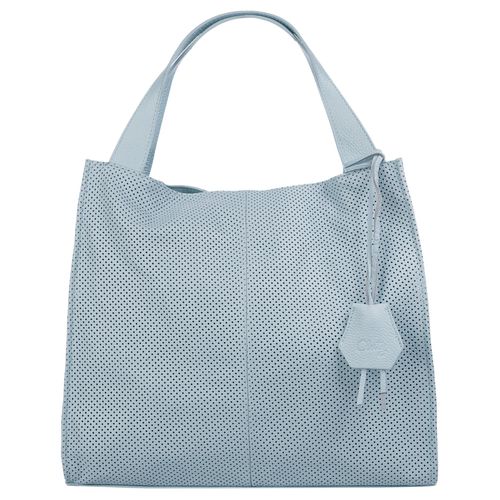 Shopper CLUTY, Damen, Gr. B/H/T: 38cm x 28cm x 10cm onesize, blau (hellblau), Leder, Strukturmuster, Taschen, echt Leder, Made in Italy
