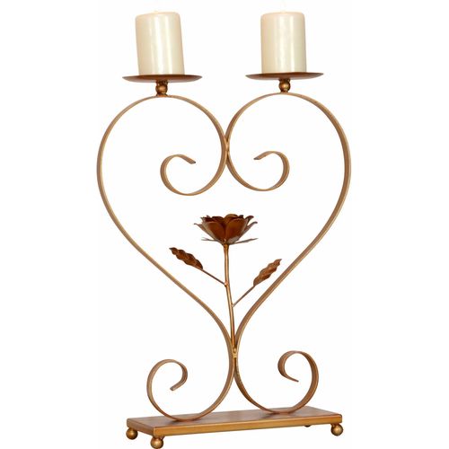 Kerzenständer HOME AFFAIRE, gold (goldfarben), H:41cm Ø:6,5cm, Metall, Kerzenhalter, Kerzenhalter, für zwei Stumpenkerzen, aus Metall, Höhe ca. 41 cm