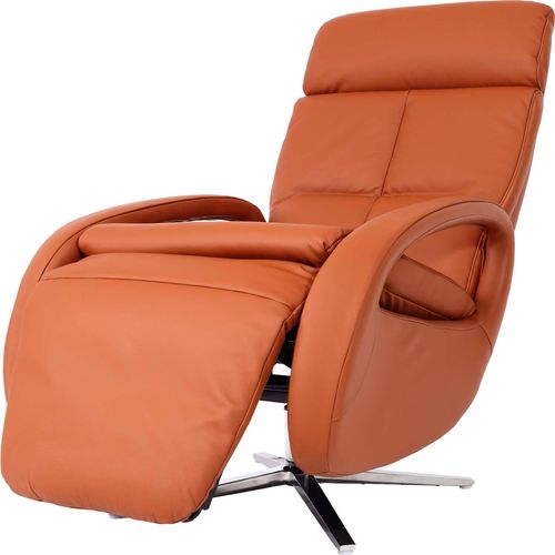 Relaxsessel HWC-L11, Design Fernsehsessel TV-Sessel Liegesessel, Liegefunktion drehbar, Voll-Leder terracotta-braun