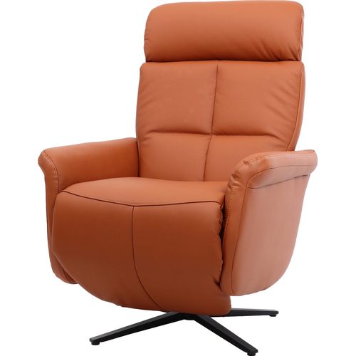 Relaxsessel HWC-L10, Design Fernsehsessel TV-Sessel Liegesessel, Liegefunktion drehbar, Voll-Leder terracotta-braun