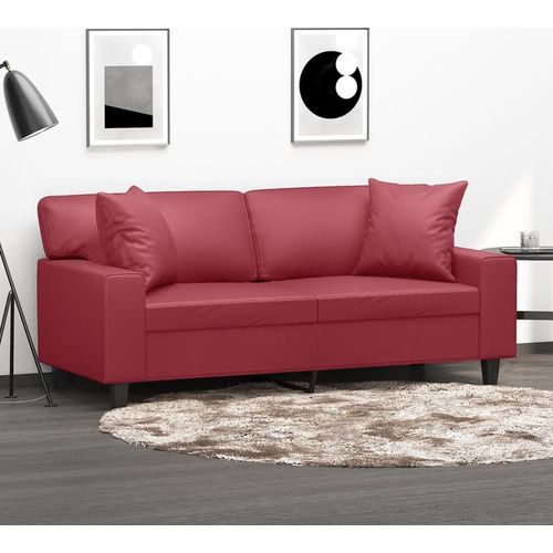 2-Sitzer-Sofa mit Zierkissen Weinrot 140 cm Kunstleder
