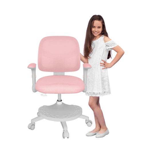 MARK ADLER Junior 5.0 | Kinder Schreibtischstuhl Ergonomischer Kinderdrehstuhl | Fußablage | Sitztiefe einstellen | Verstellbare Armlehnen | Rosa