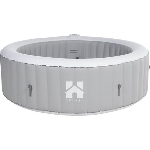 HOME DELUXE - Outdoor Whirlpool - SPLASH + Kissen, Getränkehalter und Sonnendach - Farbe: Grau - 208 cm, 130 Luftdüsen - inkl. Abdeckung, Reparaturset, Filterset I Außen Spa für 6 Personen