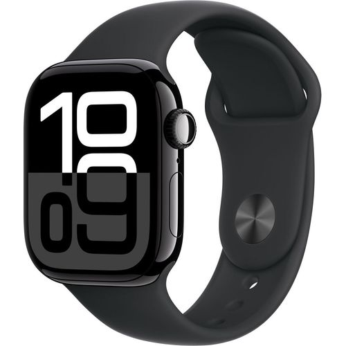 Apple Watch Series 10 GPS 42mm glänzend schwarzes Aluminium mit schwarzem Sportband S/M